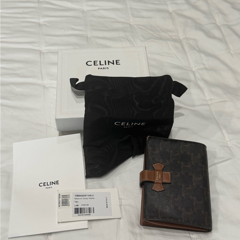 Celine Tan and Brown Wallet with Signature Monogram